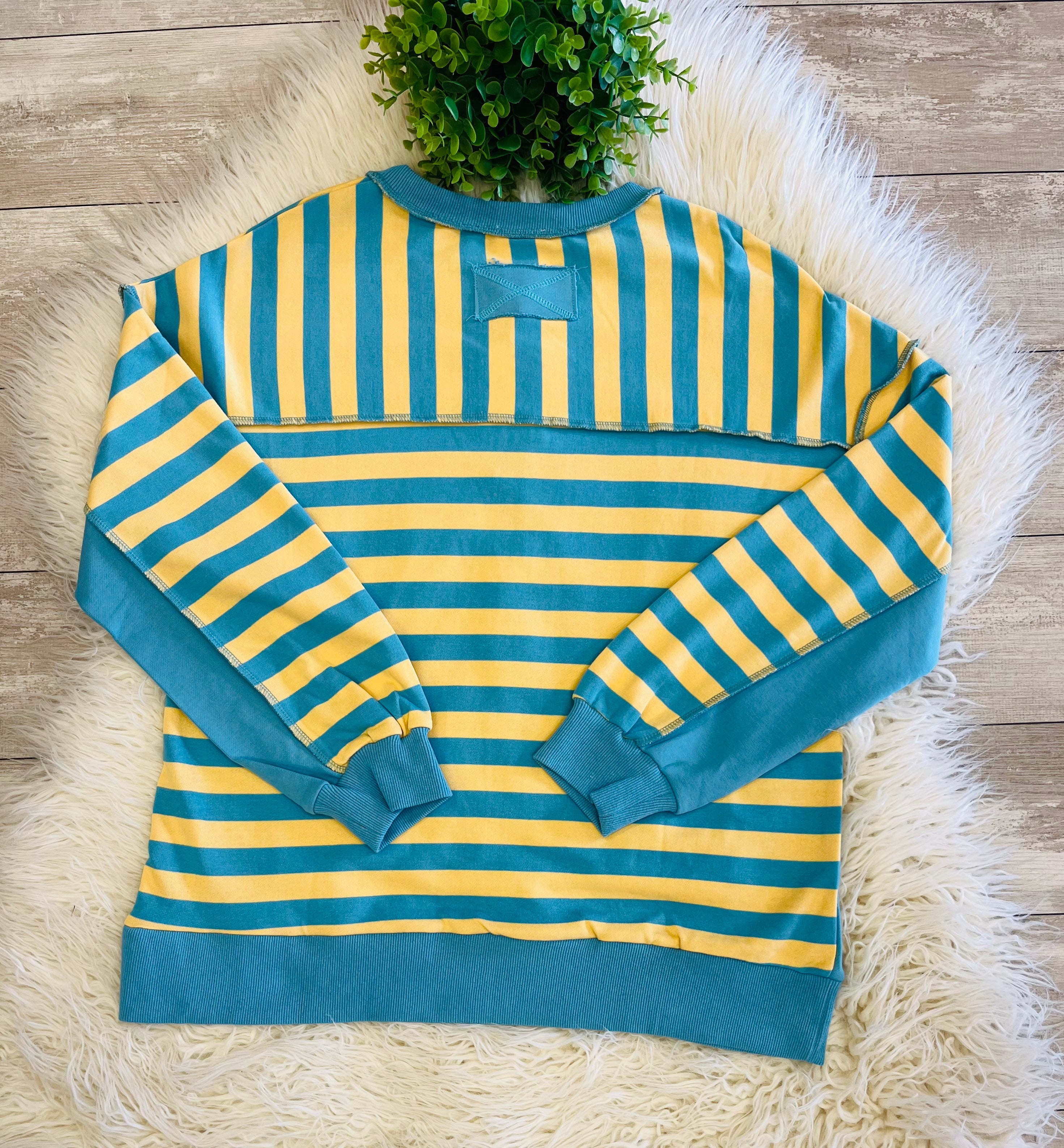 Women’s Yellow/Blue Striped Oversized Casual Knit Top