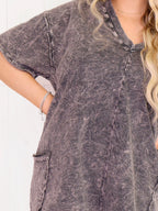 Acid Wash Pocket Romper Ash Black Women's