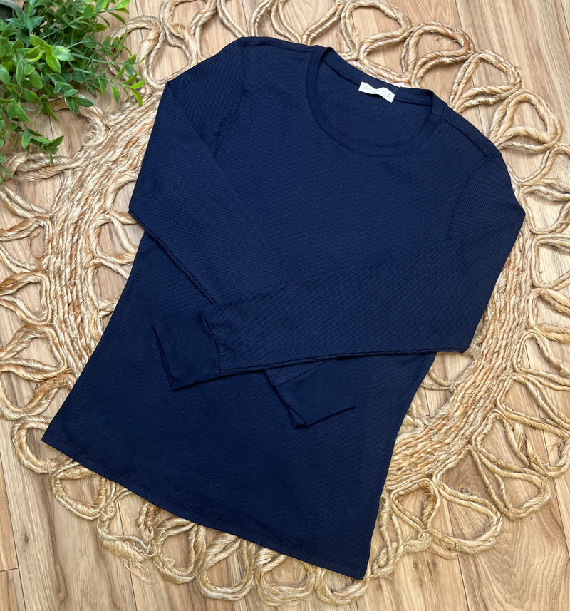 Active Basic Navy Waffle Long Sleeve Top