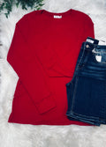 Active Basic Red Waffle Long Sleeve Top Shirt