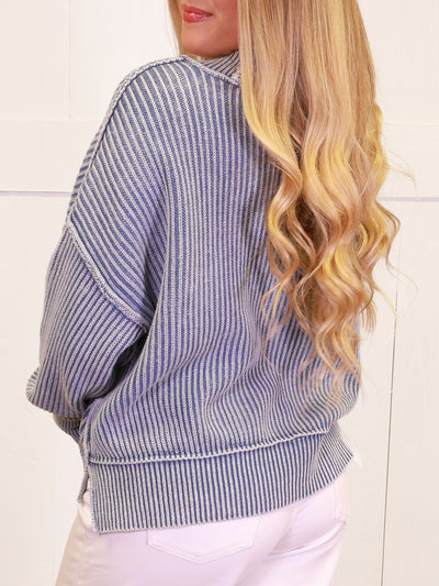 Ash Jade Washed Side Slit Oversized Cropped Sweater Pullover Top