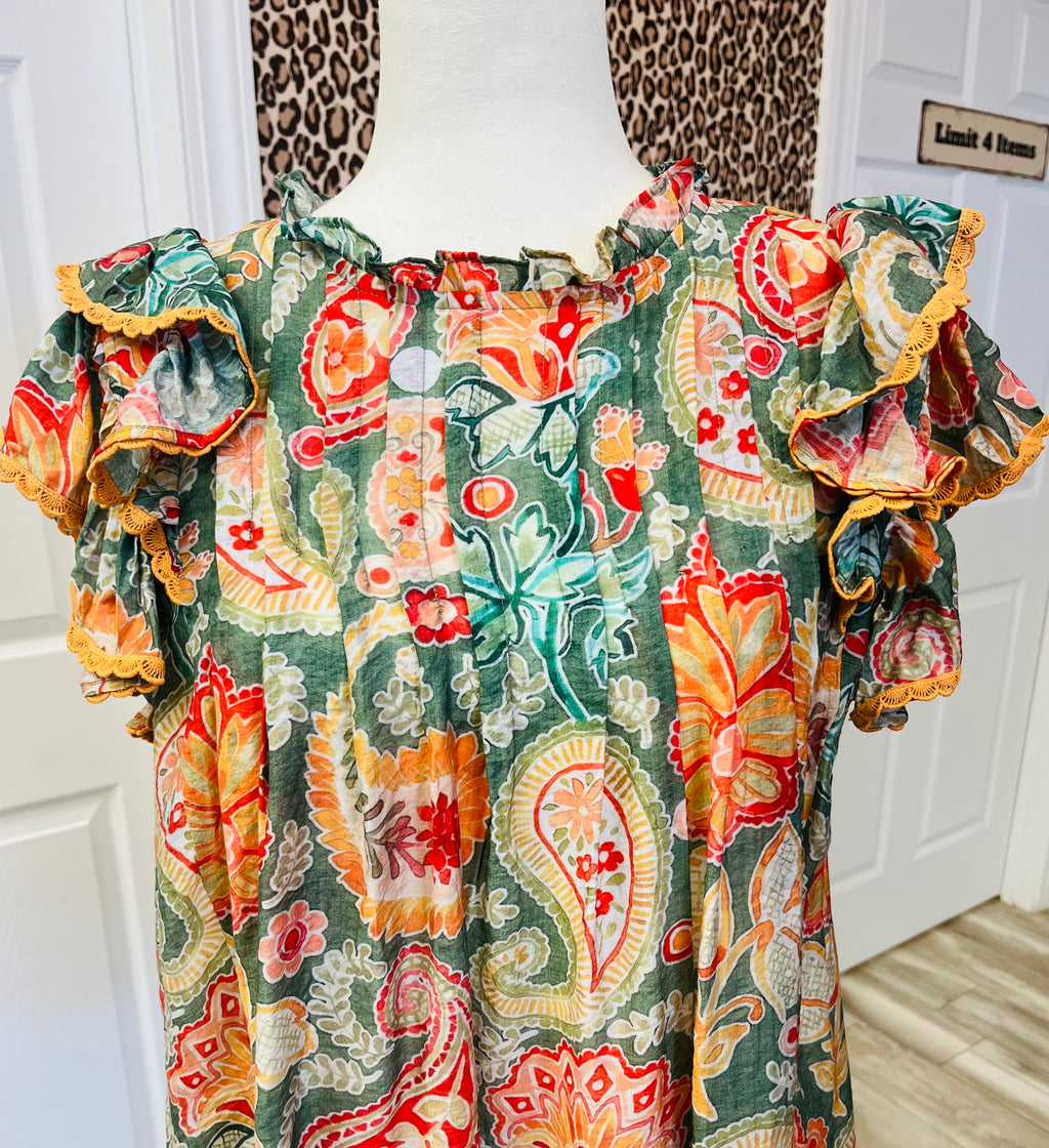 Women’s Umgee Paisley Floral Lace Ruffle Sleeve Dress