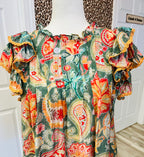 Women’s Umgee Paisley Floral Lace Ruffle Sleeve Dress