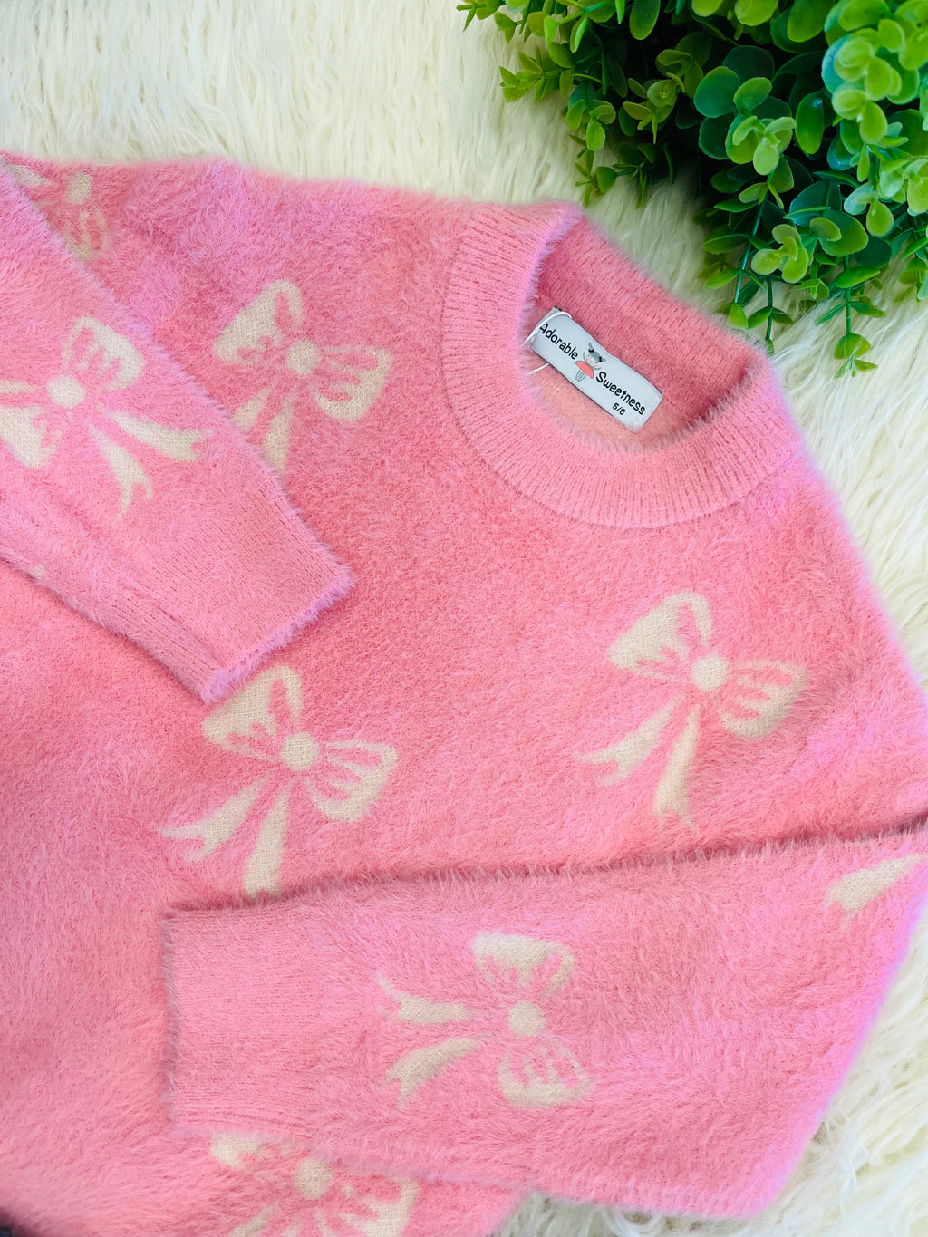 Girl’s Pink Bow Knit Sweater