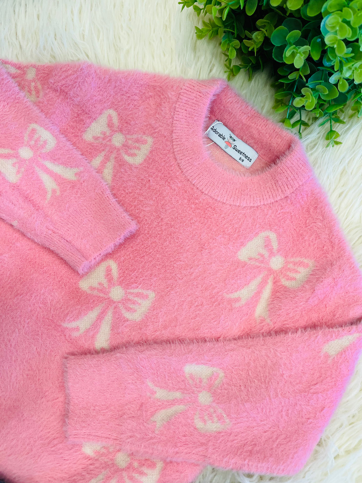 Girl’s Pink Bow Knit Sweater