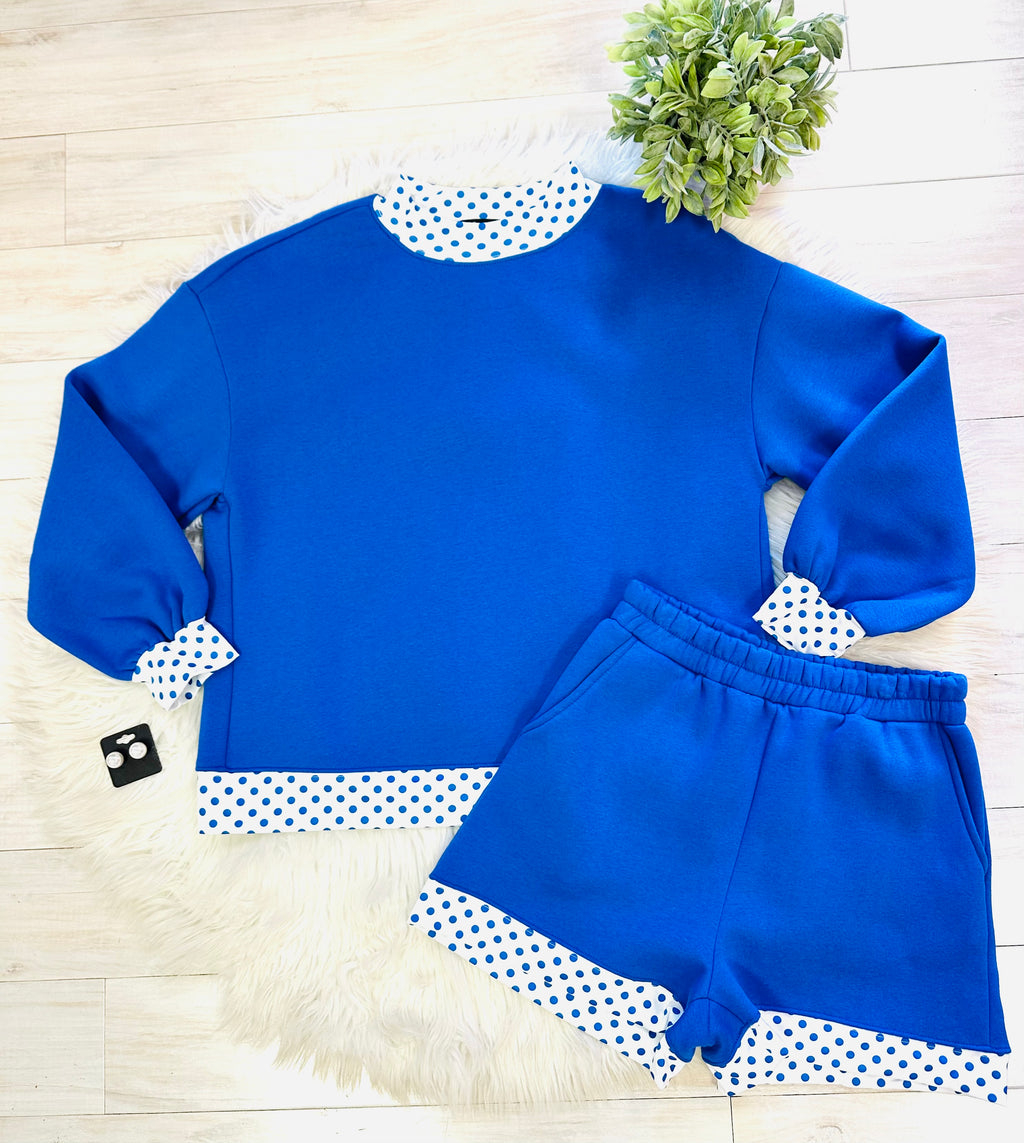 Women’s Evermmee Blue and White Polka Dot Short Set
