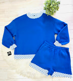 Women’s Evermmee Blue and White Polka Dot Short Set