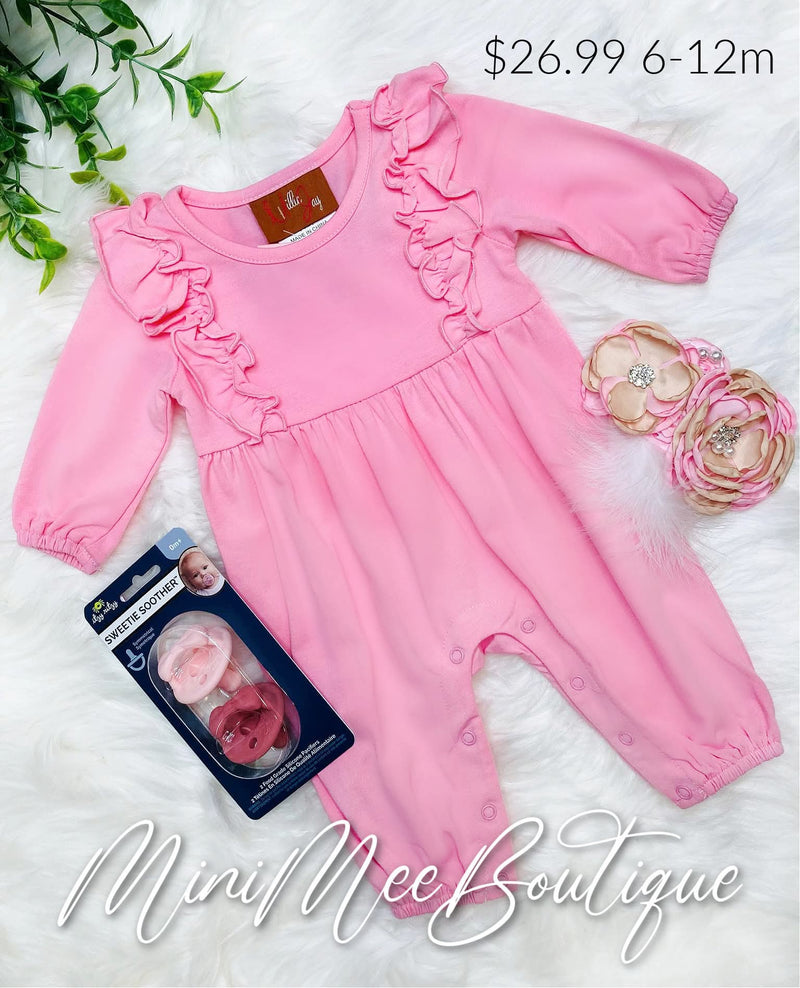 Girls Pink Ruffled Romper