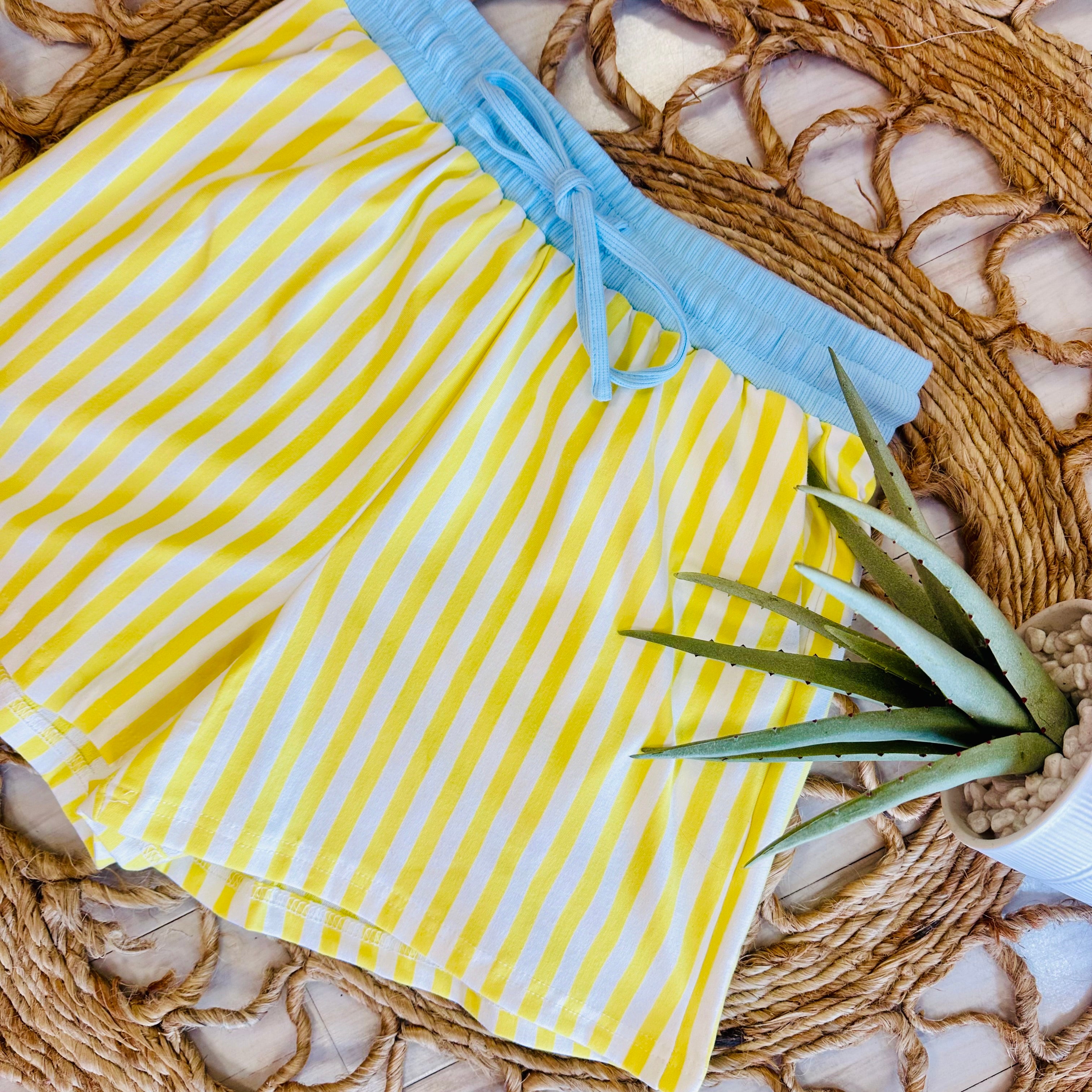Women’s Yellow and blue stripe short set