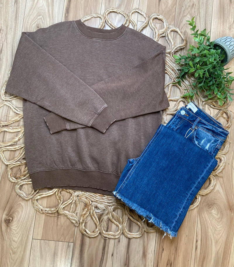 Acid Wash Oversized Sweater - Mocha Brown