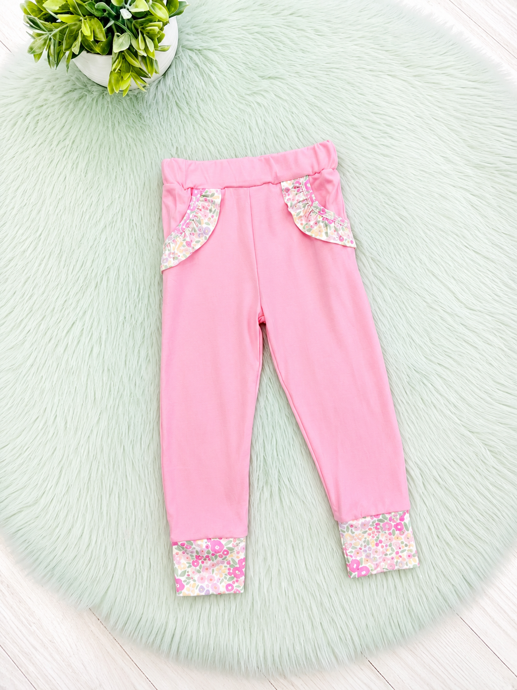 Girl’s Light Pink and Cream Half Zip Floral Pant Outfit Set