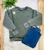 Women’s Zenana Dark Olive Ribbed Raw Hem Crewneck Top