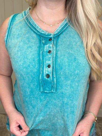 Zenana Mint Acid Wash Sleeveless Top - Mini Mee Boutique