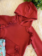 Girl’s Rust Colored Ruffle Trim Floral Pants Outfit