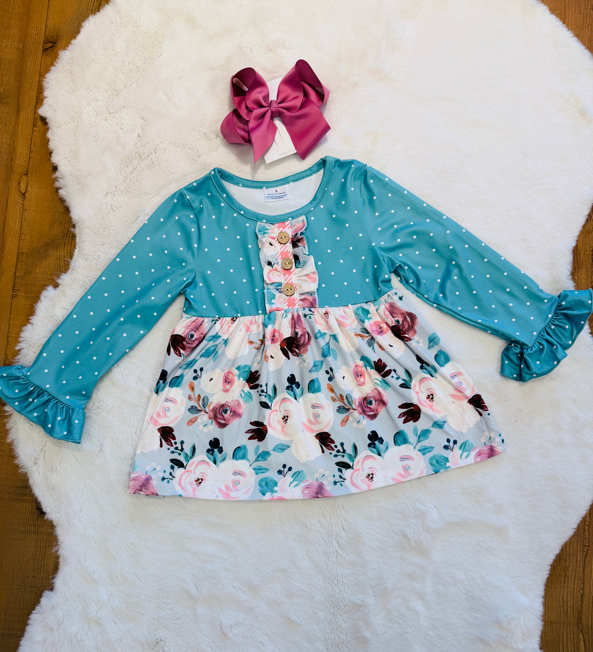 Girls Floral and Plaid Turquoise Outfit