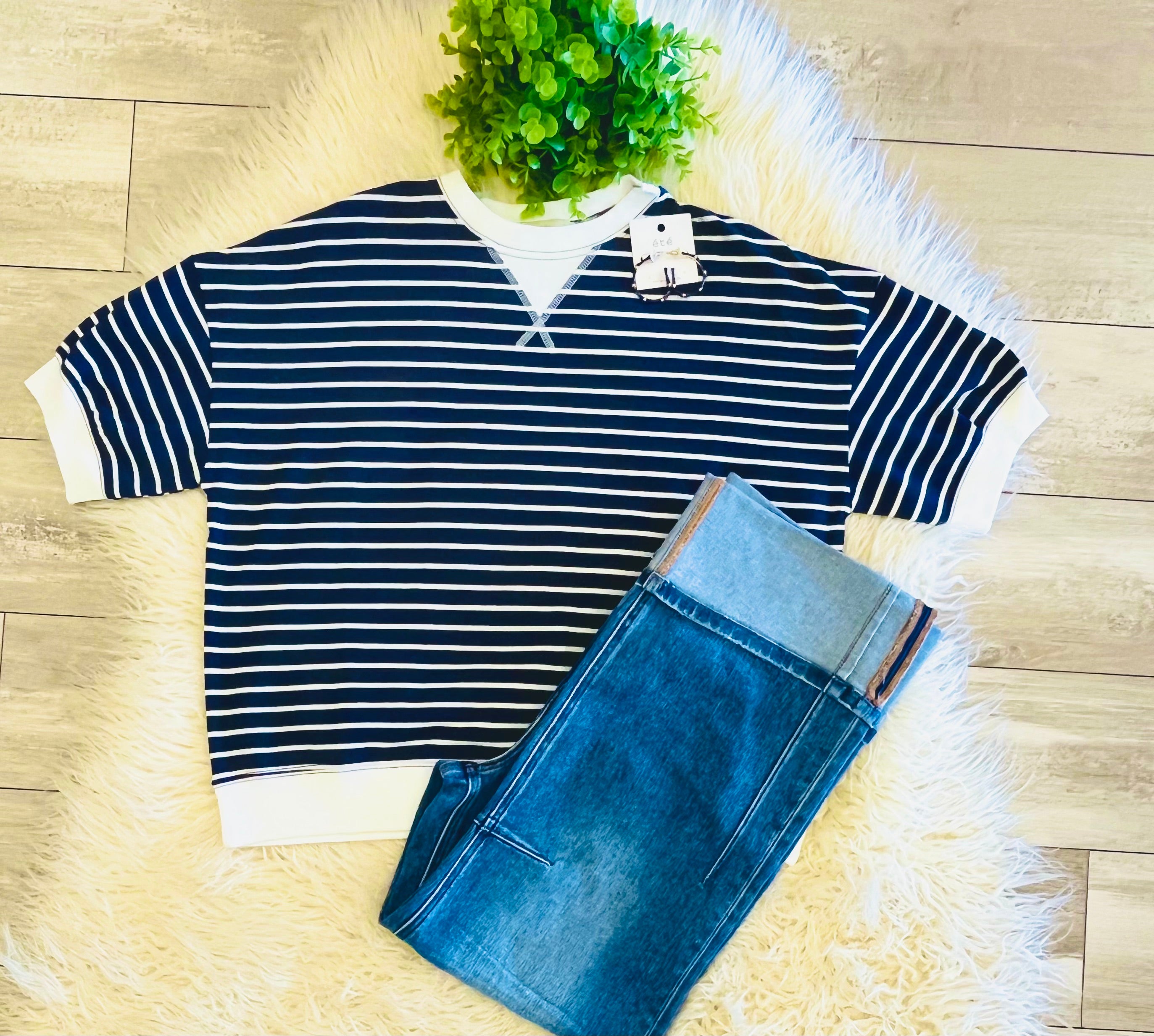 Women’s Zenana Navy Striped Top