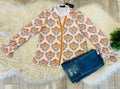 Women’s Orange Floral Print Contrast Detail Long Sleeve Blouse
