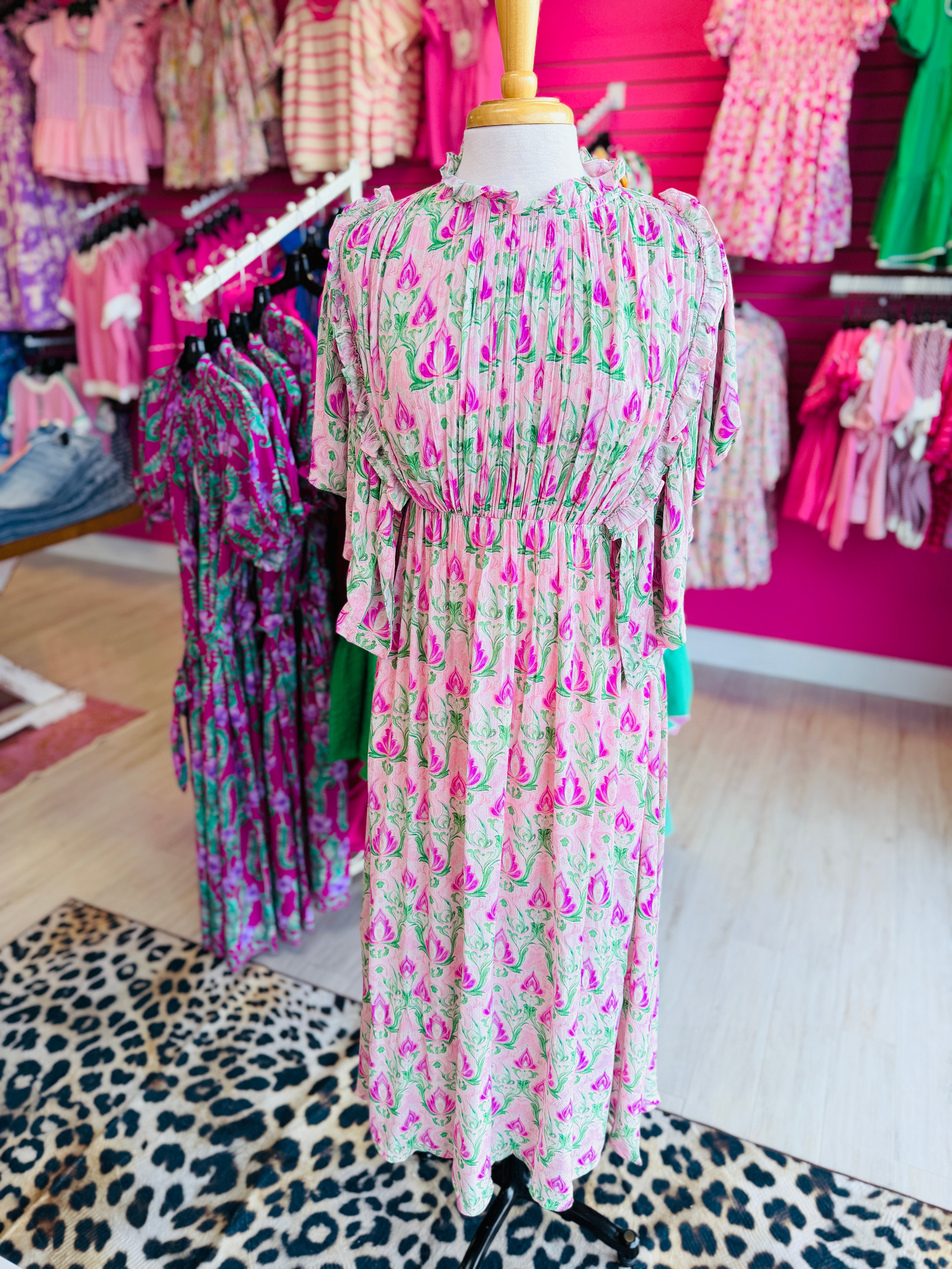 Women’s GiGiO Pink and Green Printed Maxi Dress