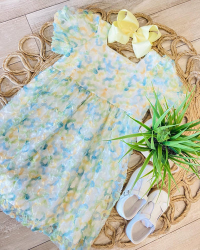 Girls Green Blue And Yellow Spring Dress - Mini Mee Boutique