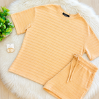 Women’s Evermmee Beige and White Stripe Ribbed Short Set