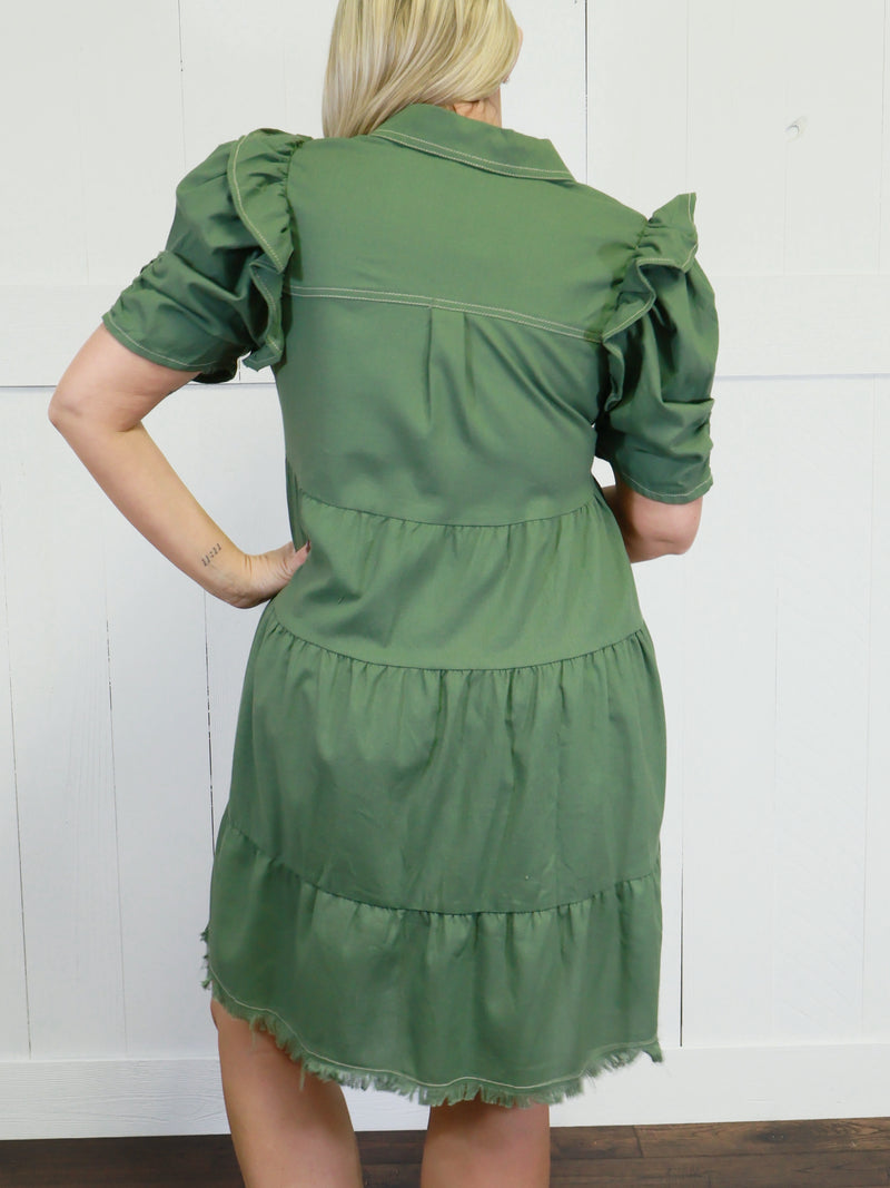 Women’s GiGiO Olive Denim Button Dress