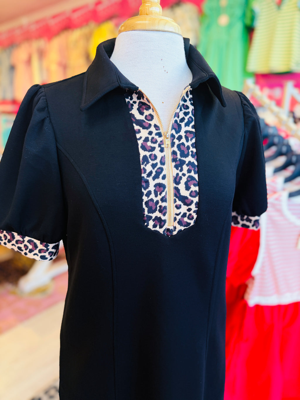 Women’s Evermmee Black Dress with Cheetah Trim