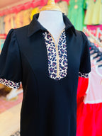 Women’s Evermmee Black Dress with Cheetah Trim