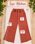 Women’s Zenana Rust Wide Leg Acid Wash Pants- Oversized