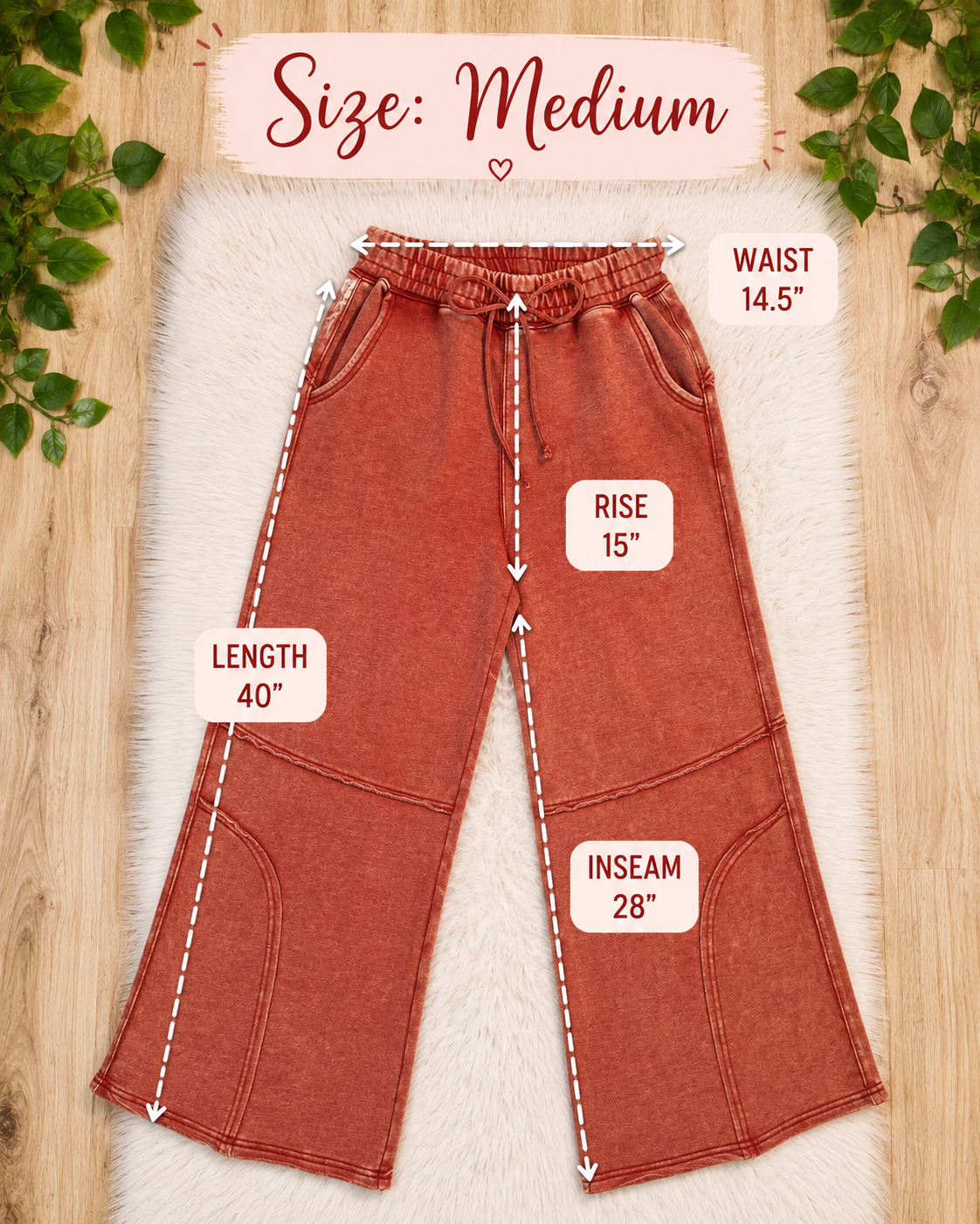 Women’s Zenana Rust Wide Leg Acid Wash Pants- Oversized