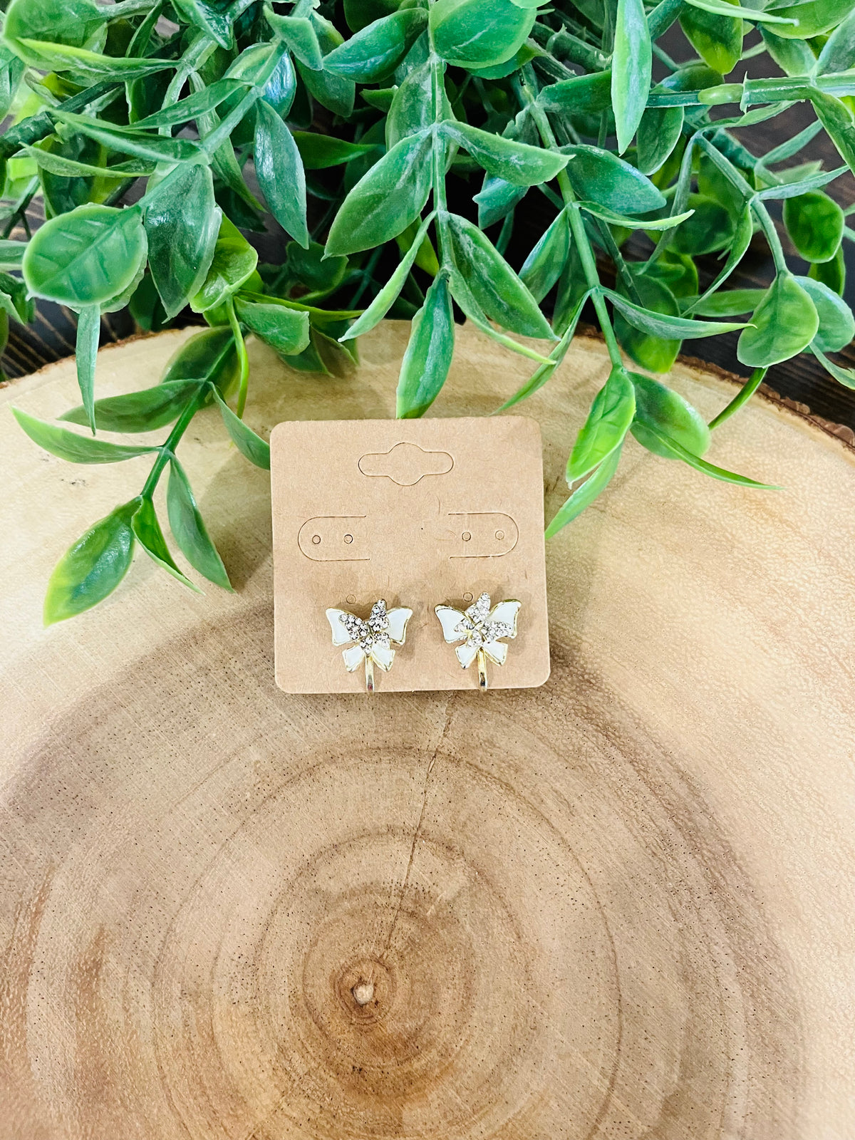 Women’s Gold and White Diamond Butterfly Clip-On Earrings