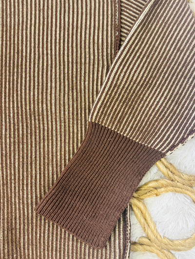 Zenana Exposed Seam Two Tone Brown Sweater