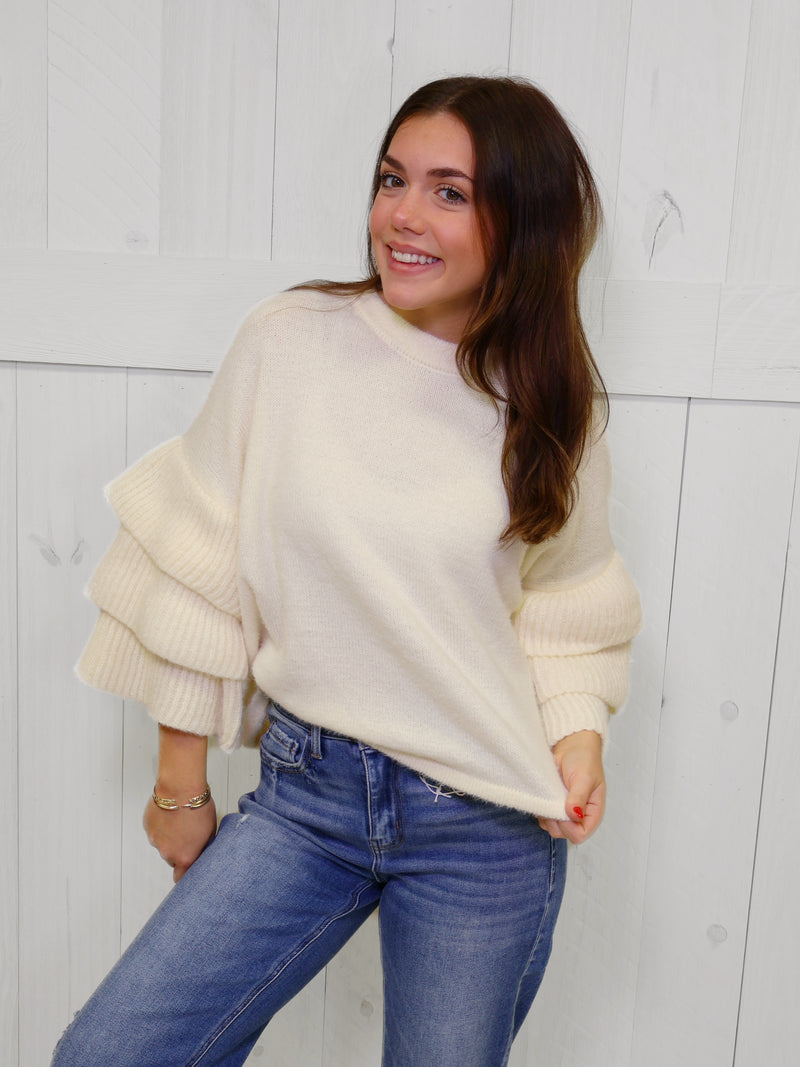 Ivory Ruffle Sleeve Sweater Top
