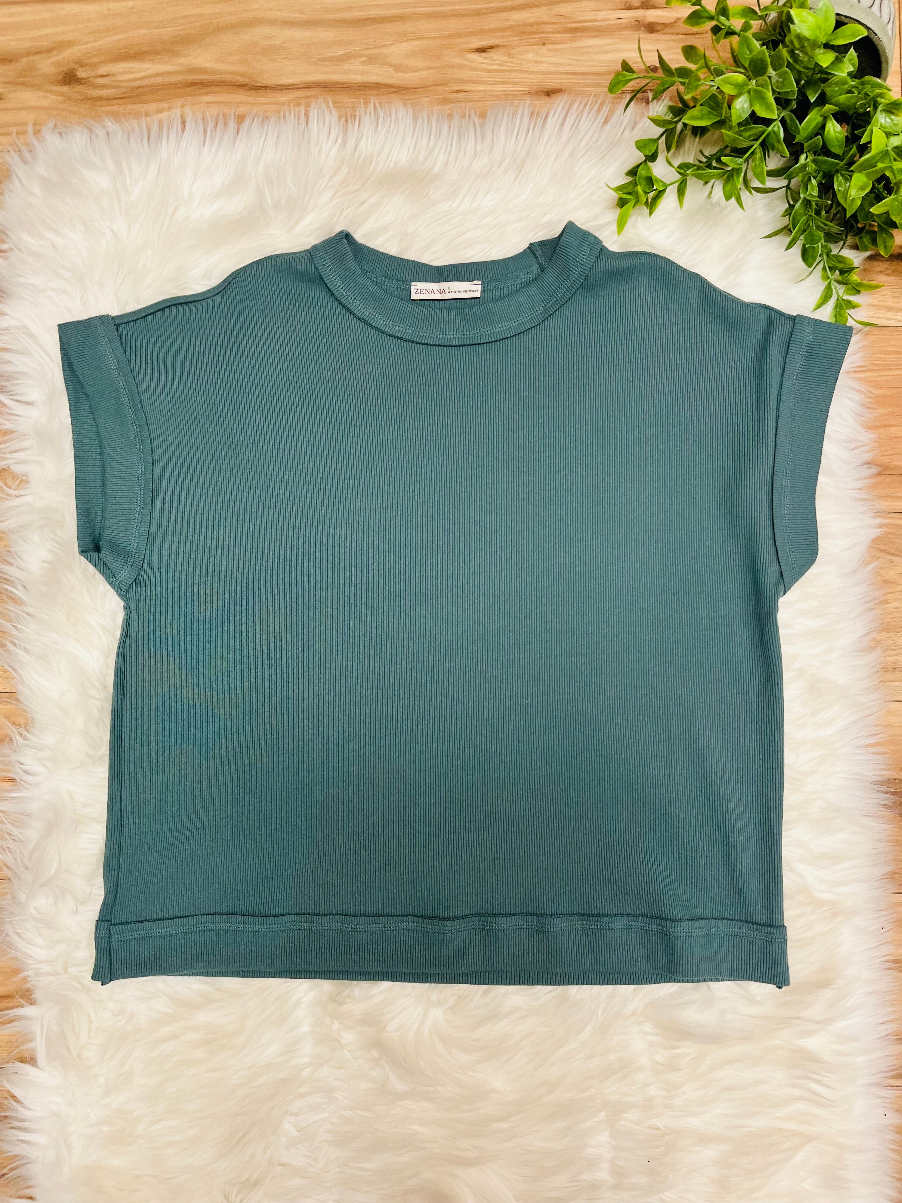 Women’s Zenana Ribbed Cuff Sleeve Jade Pant Set
