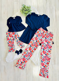 Girls Navy & Coral Floral Outfit
