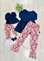 Girls Navy & Coral Floral Outfit