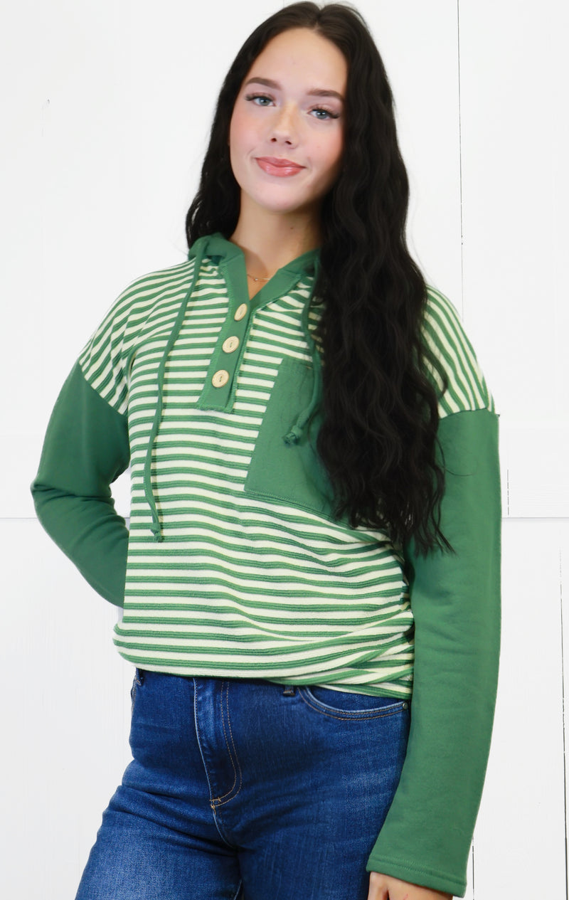 Women’s Stripe Pocket Hoodie Top Pullover Sweater