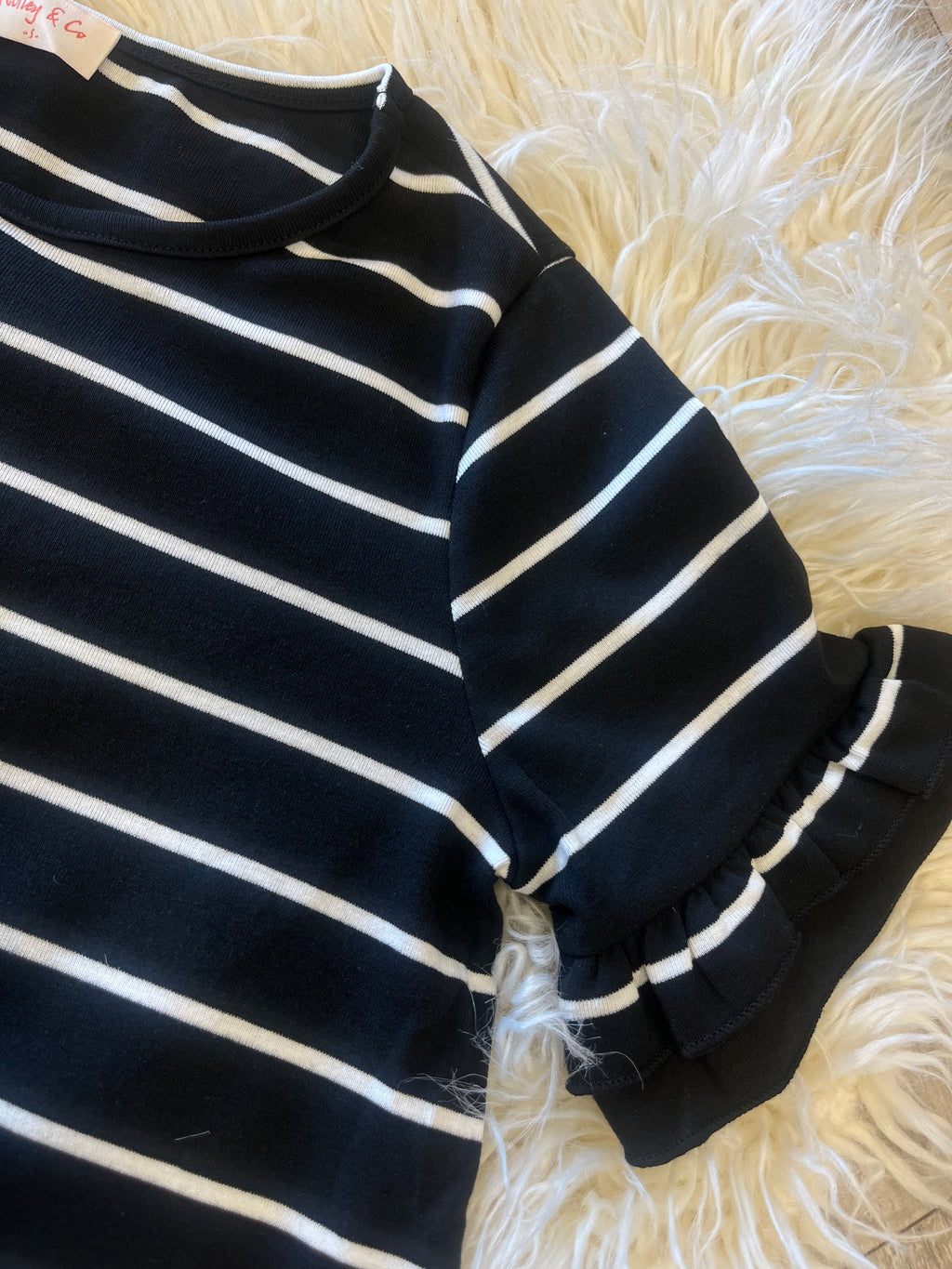 Women’s Black and White Ruffle Sleeve Top