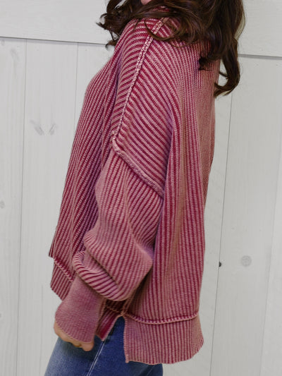Cabernet Washed Side Slit Oversized Cropped Sweater