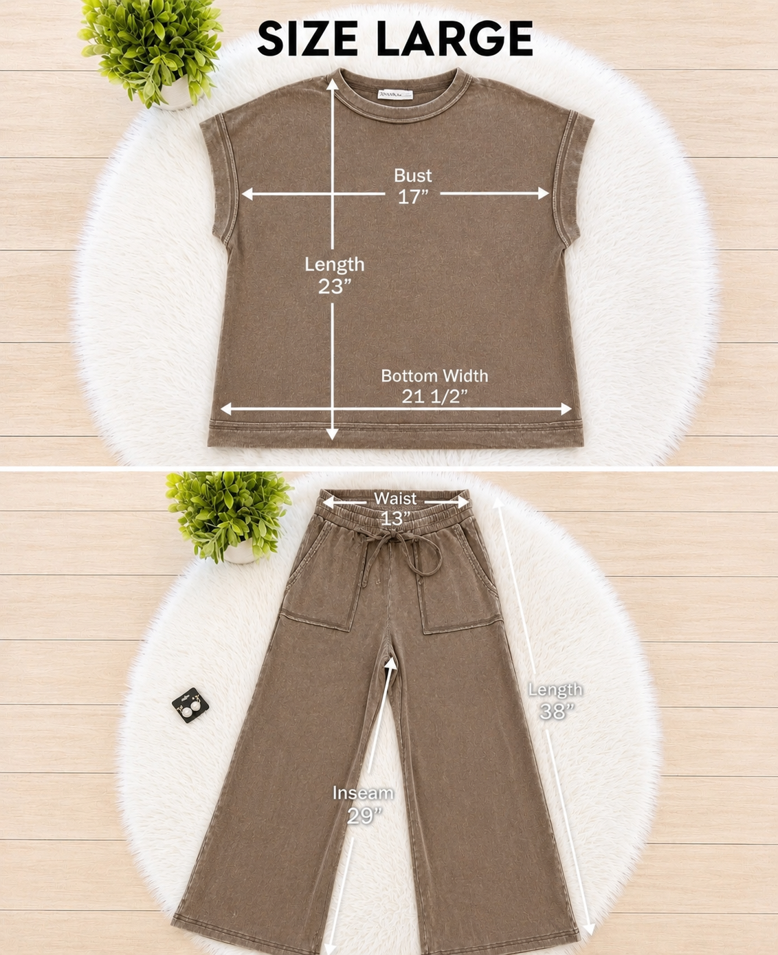 Women’s Zenana Brown Acid Wash Pant Set