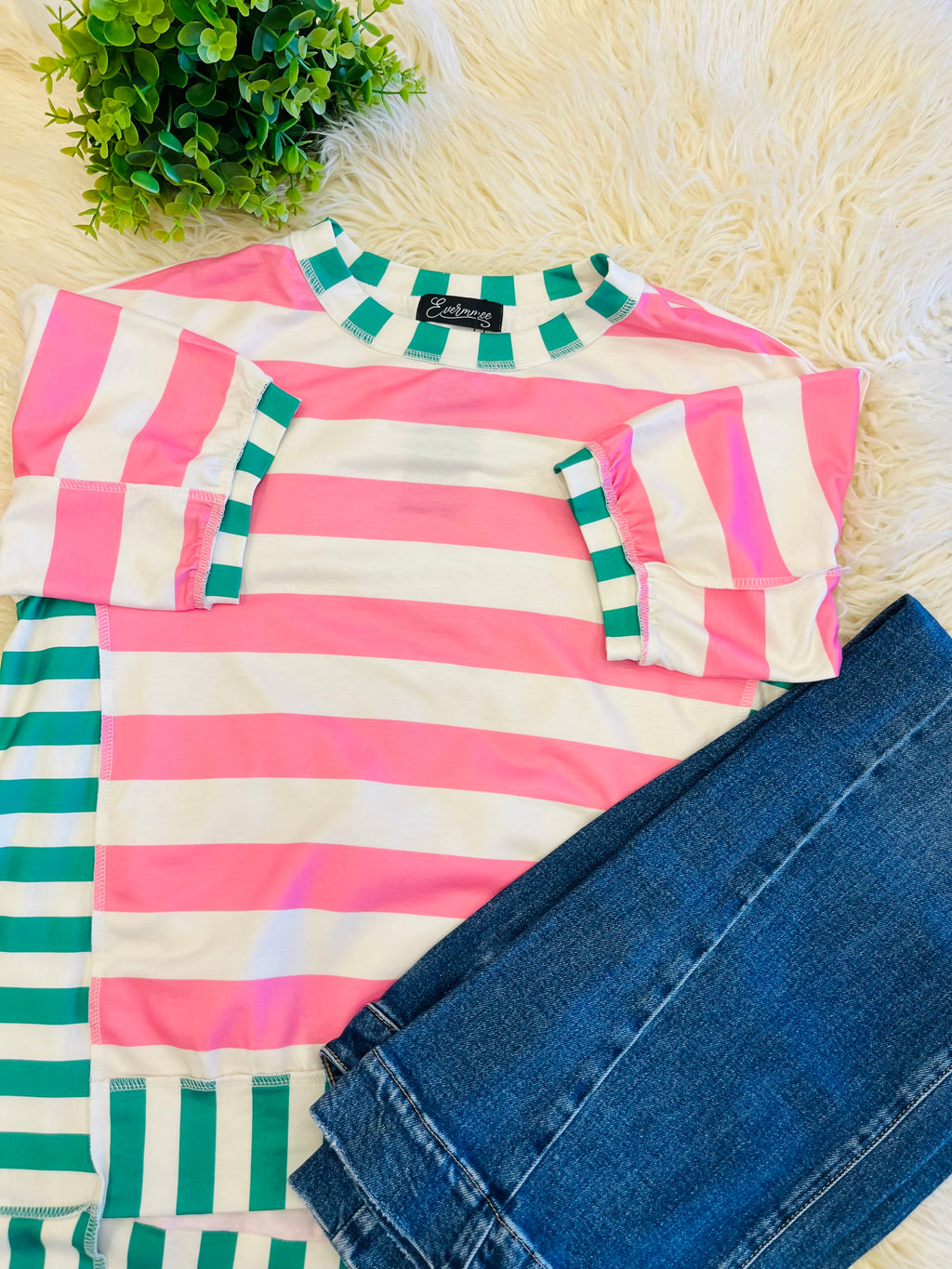 Women’s EverMMee Pink & Green Stripped Top