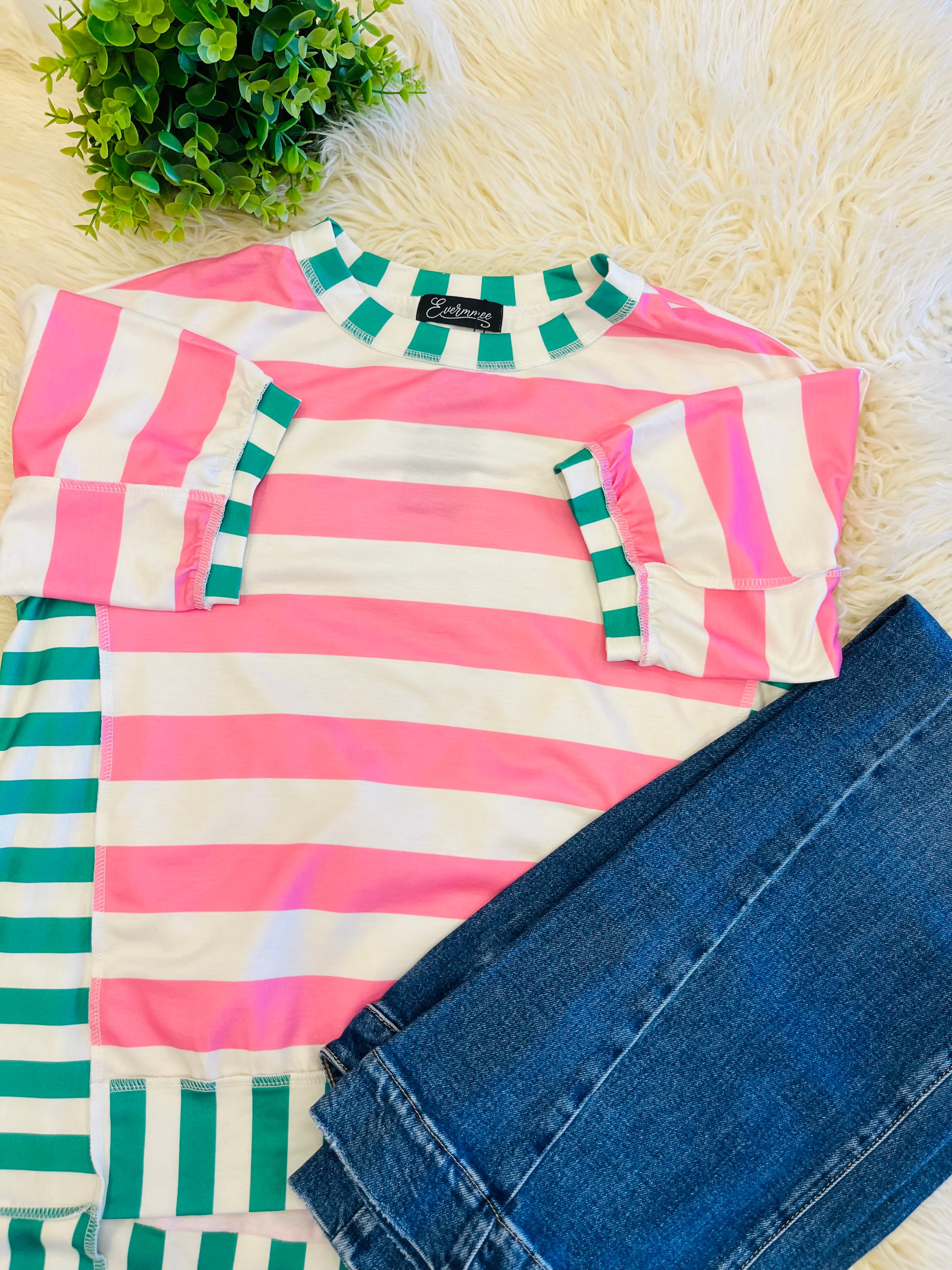 Women’s EverMMee Pink & Green Stripped Top