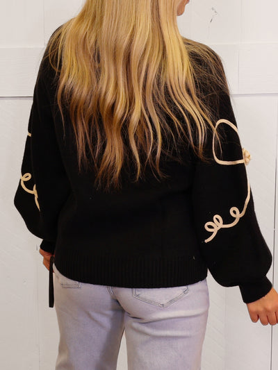 GiGiO Black Bow Motif Sweater Pullover Top