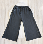 Women’s Curvy Petite Zenana Enzyme Wash Charcoal Grey Wide-Leg Pants