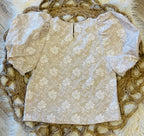 Women’s Taupe Floral Jacquard Puff Sleeve Top