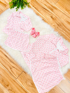Girl’s Quarter Zip Pink Gingham Bow Print Skort Outfit