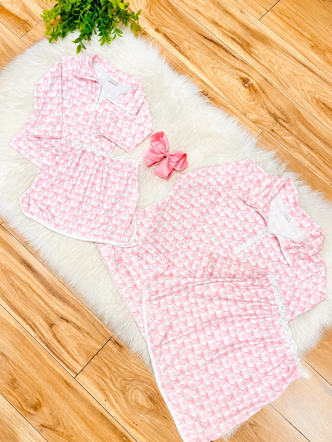 Girl’s Quarter Zip Pink Gingham Bow Print Skort Outfit