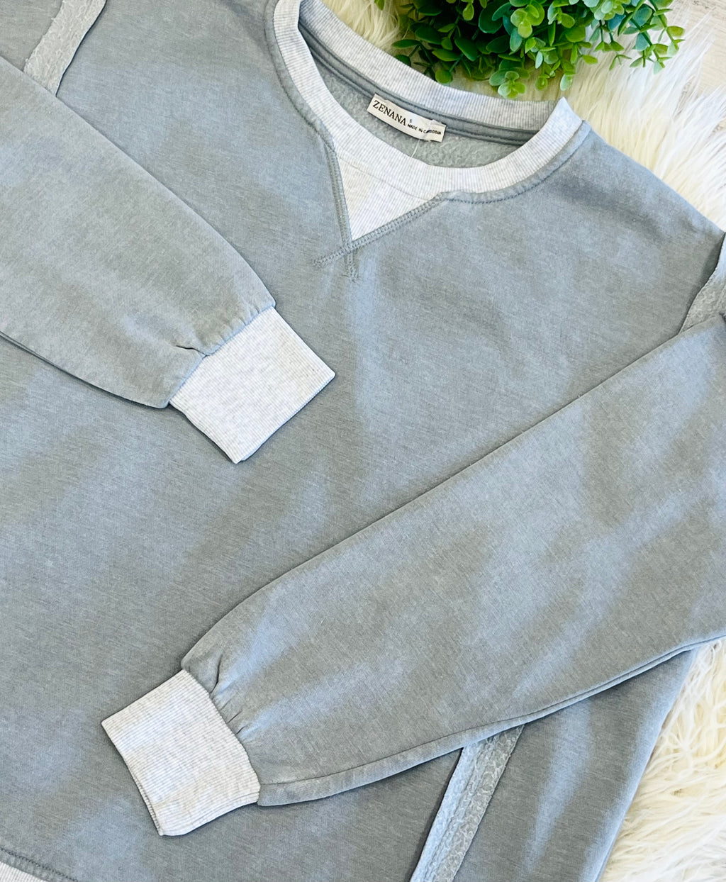 Women’s Zenana Washed Exposed Seam Sweatshirt In Gray