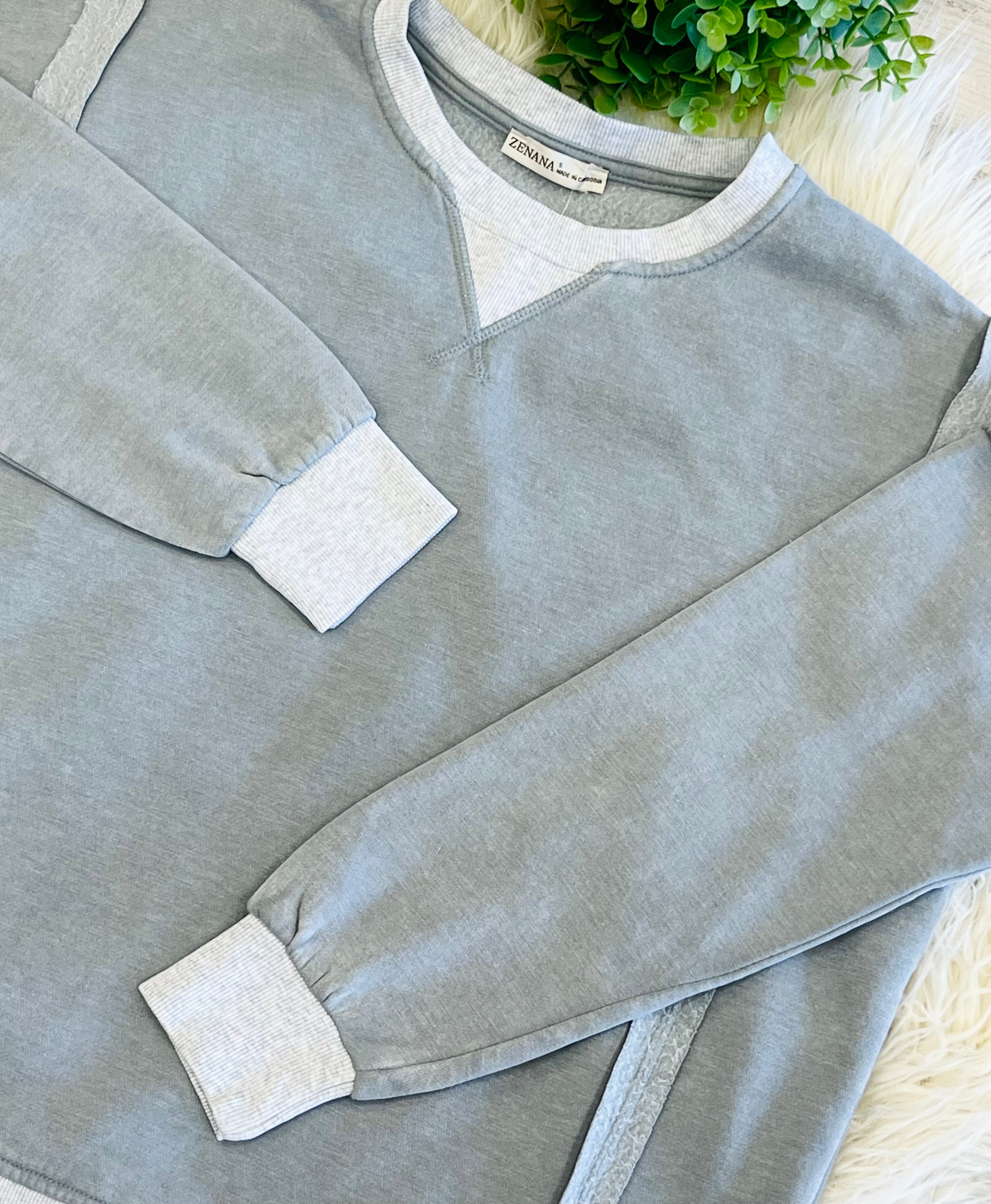 Women’s Zenana Washed Exposed Seam Sweatshirt In Gray