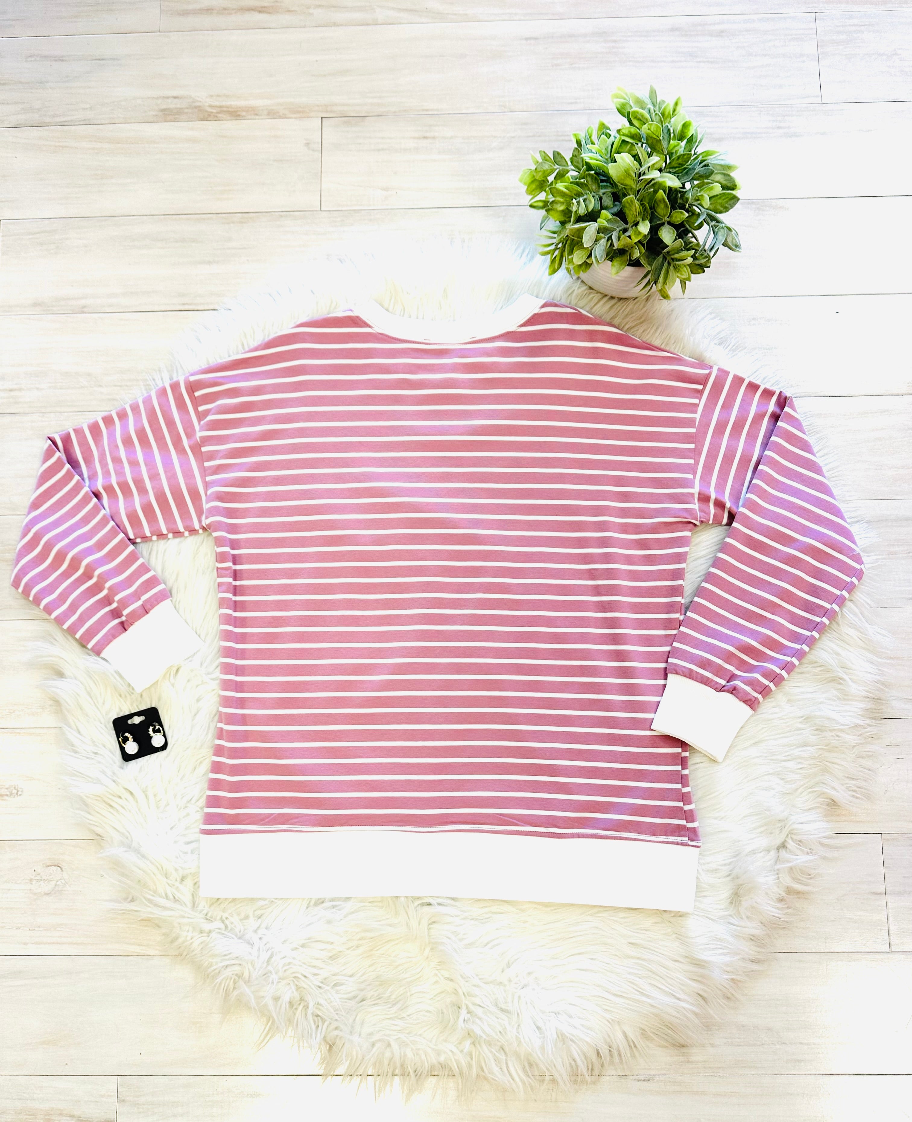 Women’s Zenana Rose Striped Long Sleeve Top