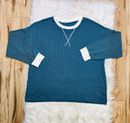 Women’s Zenana Teal White Detail Ribbed Set Curvy